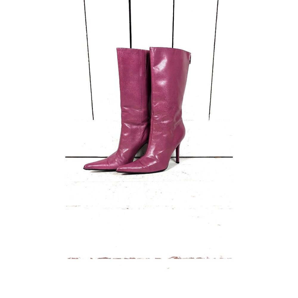 Vintage Aldo pink leather high heel pointy toe tall stiletto boots